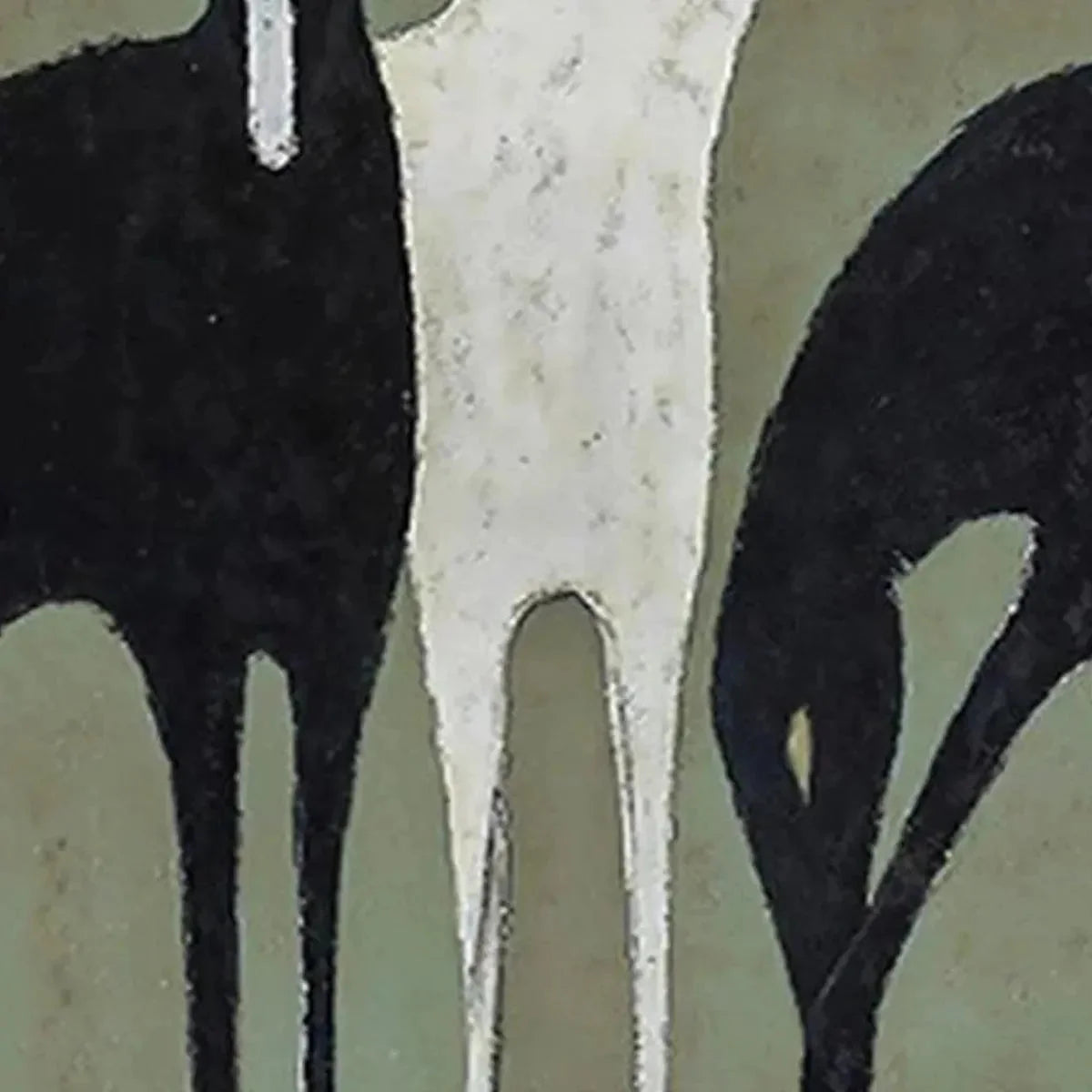 THREE HORSES: Minimalist Horse Painting, Vertical Wall Art | black frame version on white wall
