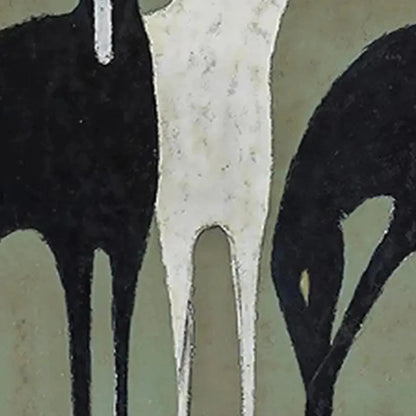 THREE HORSES: Minimalist Horse Painting, Vertical Wall Art | black frame version on white wall