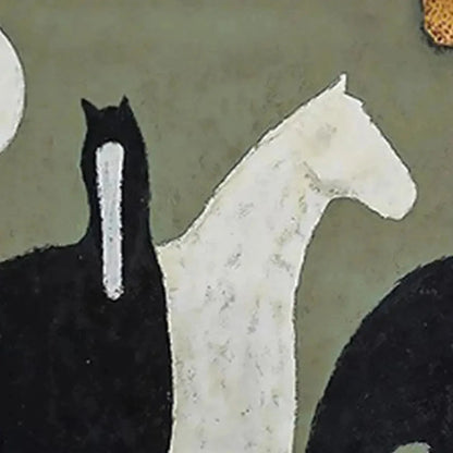 THREE HORSES: Minimalist Horse Painting, Vertical Wall Art | texture detail, palette knife marks visible