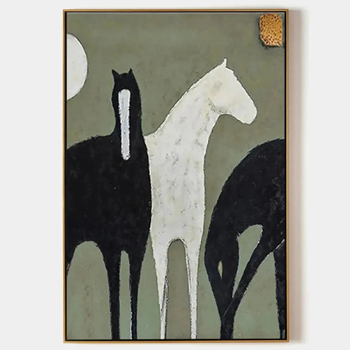 THREE HORSES: Minimalist Horse Painting, Vertical Wall Art | hanging in living room, Minimalist wall art