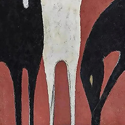 THREE HORSES ON RED: Minimalist Horse Painting, Vertical Wall Art | rectangular format, hand-painted canvas edge