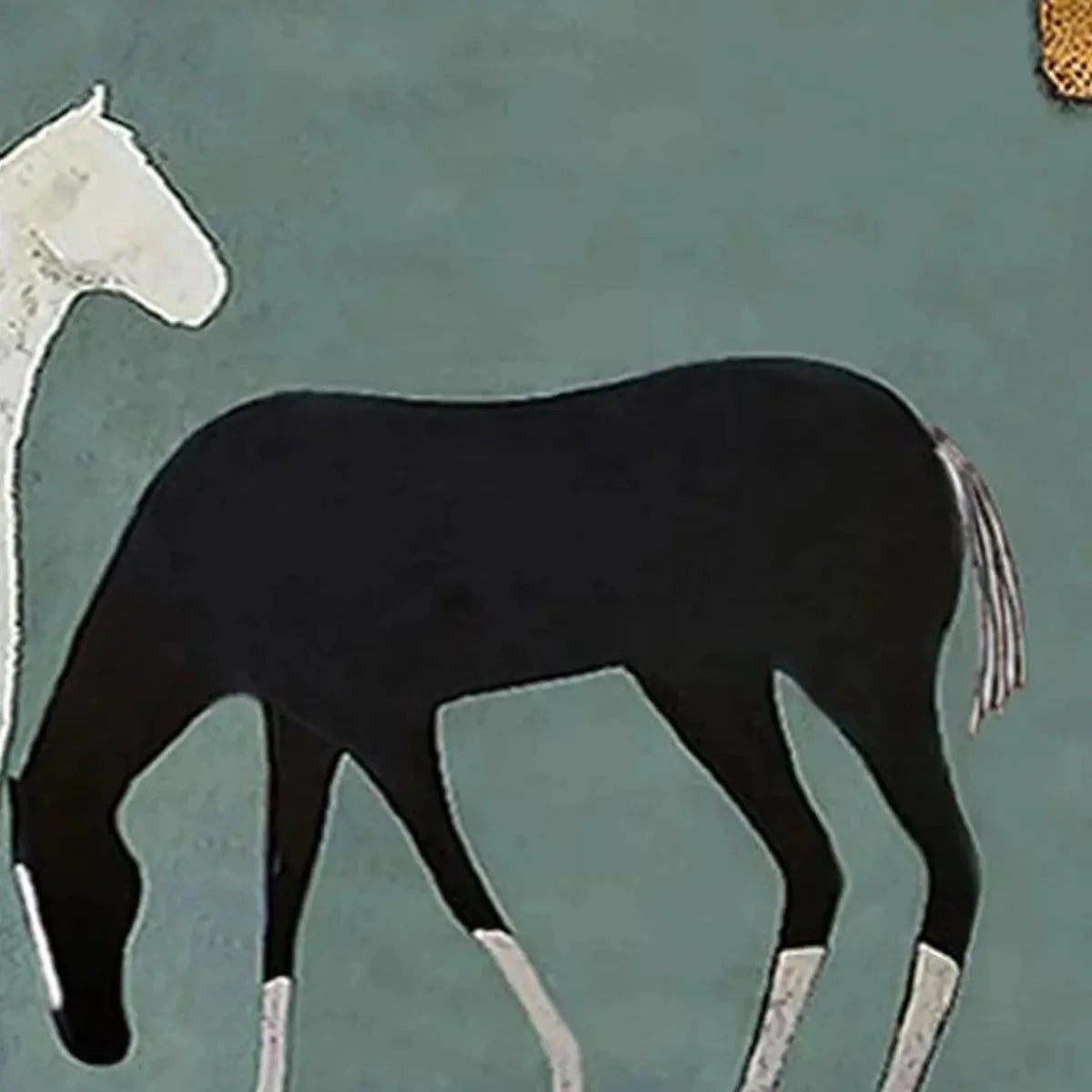 THREE HORSES UNDER THE MOON: Minimalist Horse Painting, Panoramic Wall Art | rolled canvas, ready for custom framing