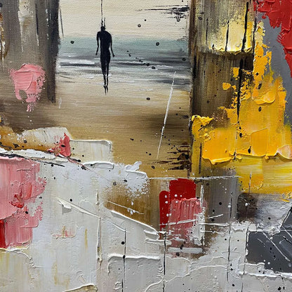 THRESHOLD: Textured Impasto Abstract Seaside Oil Painting | rectangular format, hand-painted canvas edge