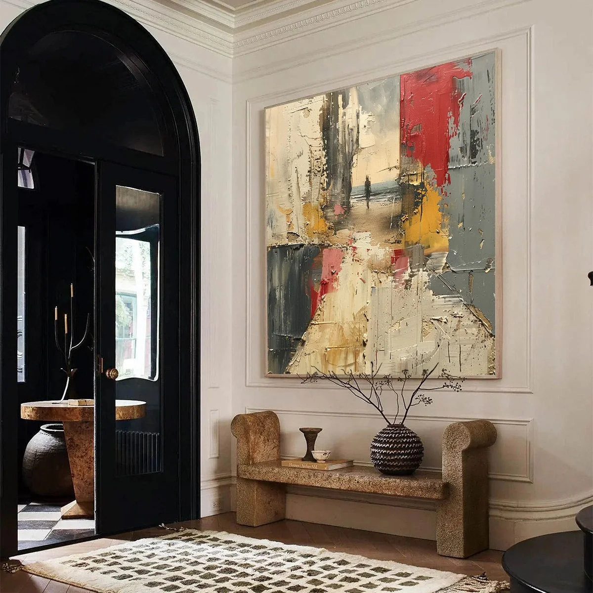 THRESHOLD: Textured Impasto Abstract Seaside Oil Painting | gold frame stretched on neutral wall