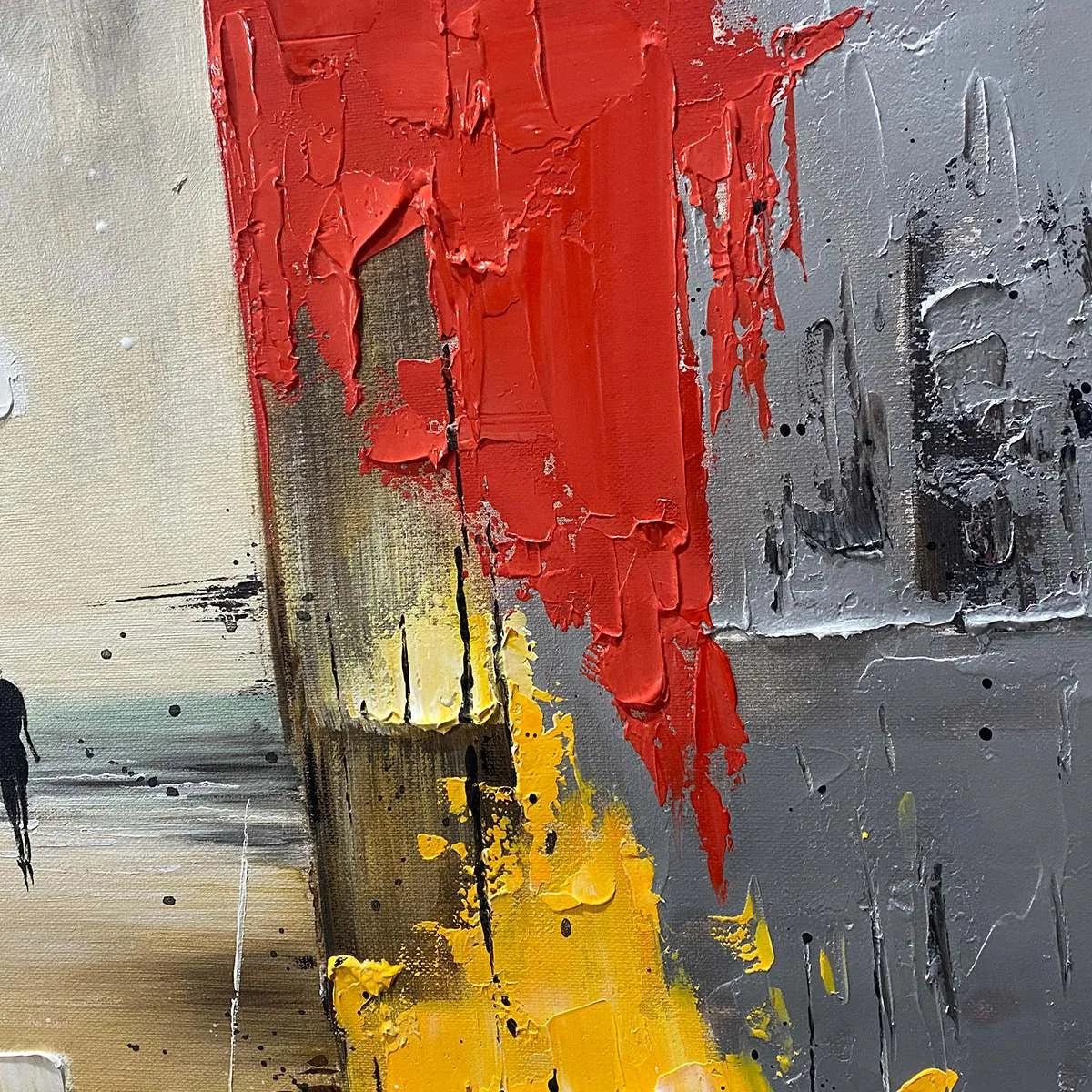 THRESHOLD: Textured Impasto Abstract Seaside Oil Painting | black frame version on white wall