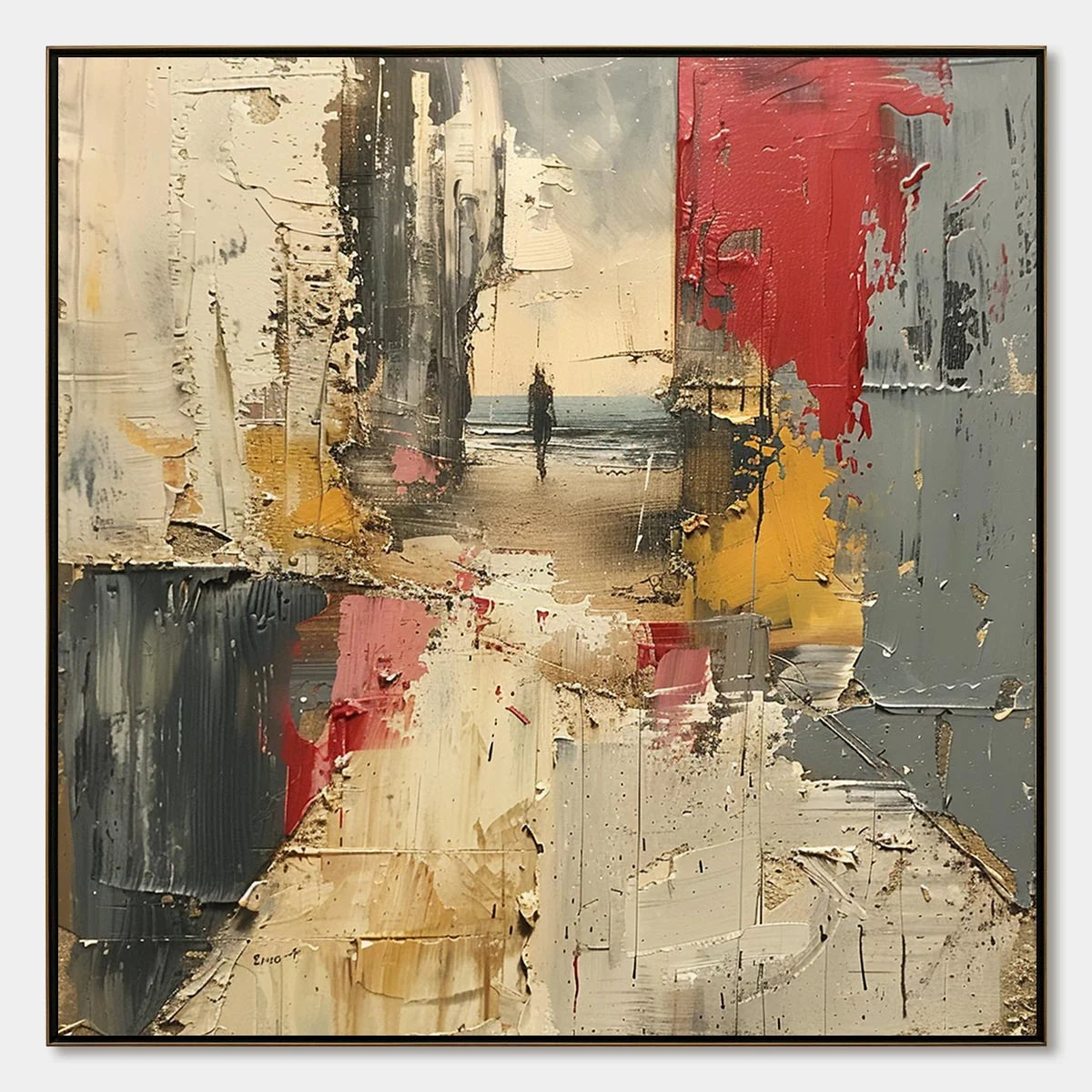 THRESHOLD: Textured Impasto Abstract Seaside Oil Painting | hanging in living room, Abstract wall art
