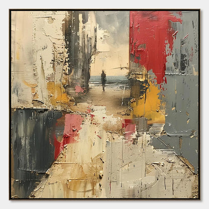 THRESHOLD: Textured Impasto Abstract Seaside Oil Painting | hanging in living room, Abstract wall art