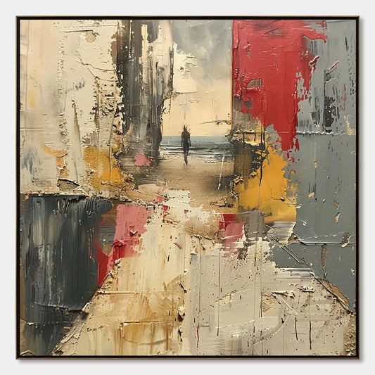 THRESHOLD: Textured Impasto Abstract Seaside Oil Painting | hanging in living room, Abstract wall art