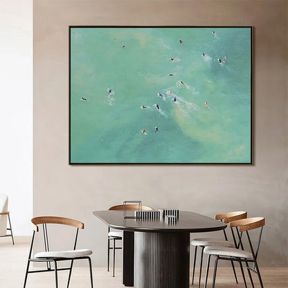 TIDAL CHASE: Aerial Surfer Sports Scene Painting | Abstract closeup, raised brushwork detail