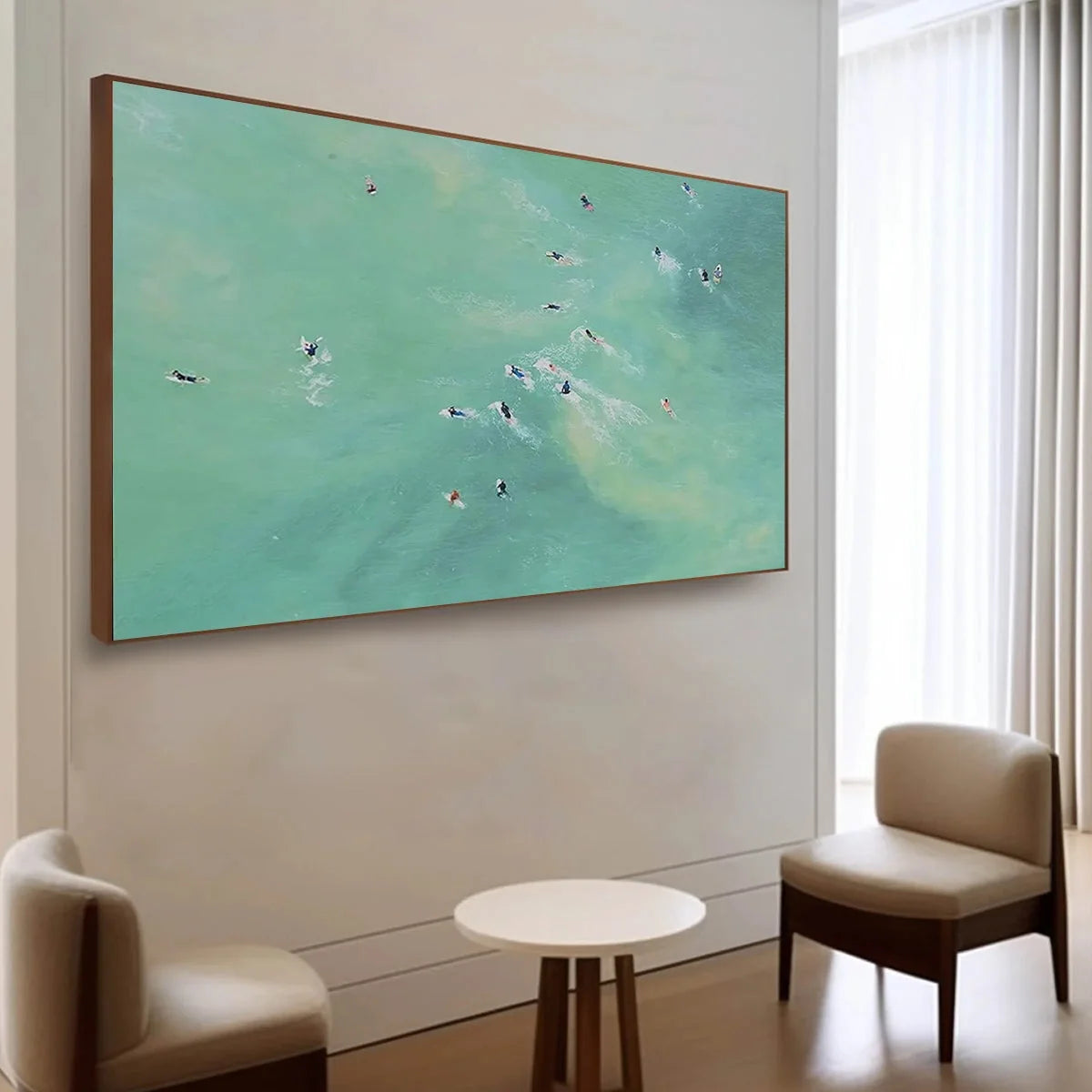 TIDAL CHASE: Aerial Surfer Sports Scene Painting | rolled canvas, ready for custom framing