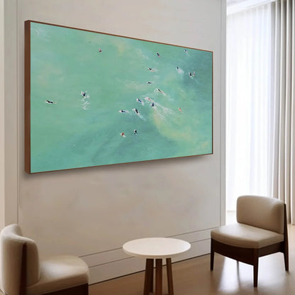 TIDAL CHASE: Aerial Surfer Sports Scene Painting | rolled canvas, ready for custom framing