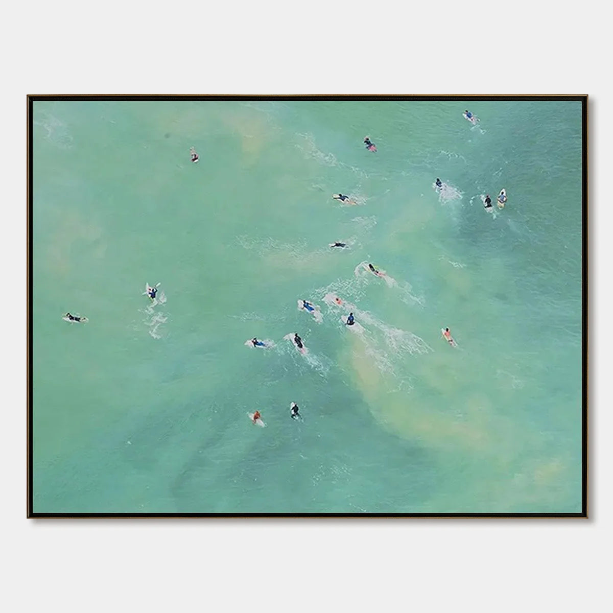 TIDAL CHASE: Aerial Surfer Sports Scene Painting | hanging in living room, Abstract wall art