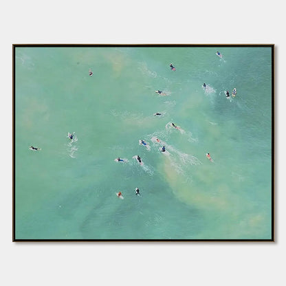 TIDAL CHASE: Aerial Surfer Sports Scene Painting | hanging in living room, Abstract wall art