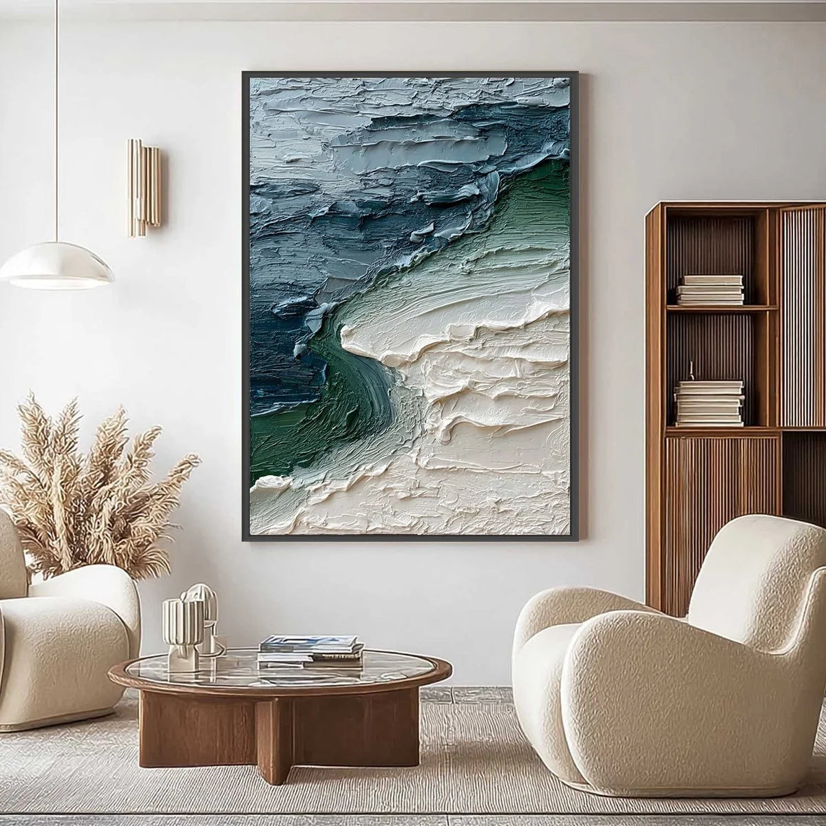 TIDAL CONVERGENCE: Textured Wabi Sabi Abstract Seascape Painting | Abstract closeup, raised brushwork detail
