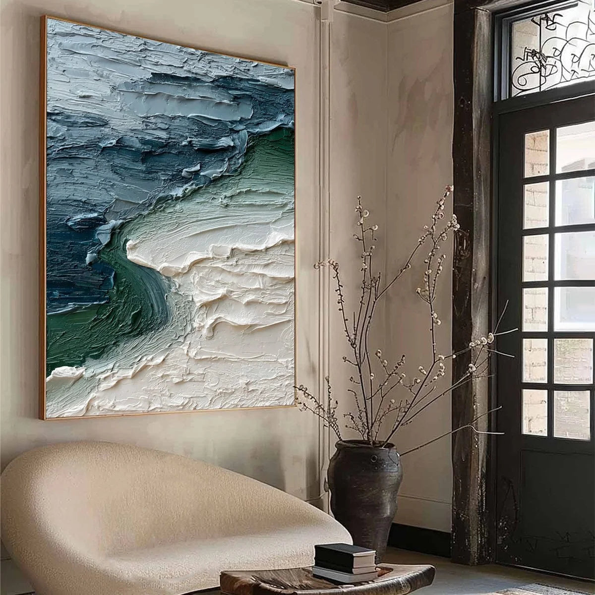 TIDAL CONVERGENCE: Textured Wabi Sabi Abstract Seascape Painting | multi-color palette, original oil on stretched canvas art