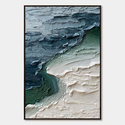 TIDAL CONVERGENCE: Textured Wabi Sabi Abstract Seascape Painting | hanging in living room, Abstract wall art