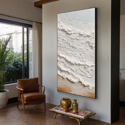 TIDAL CREST: Heavy Texture Impasto Ocean Wave Painting | Abstract mood, soft natural light studio shot