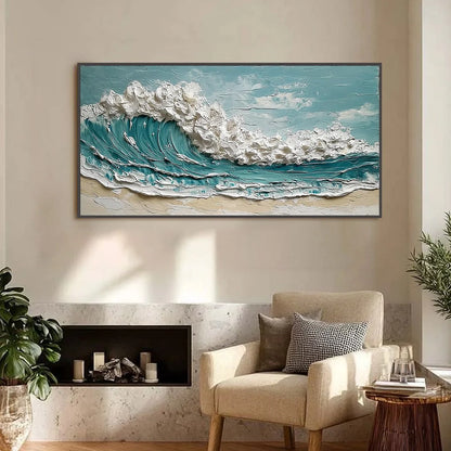 TIDAL CREST: Textured Impasto Ocean Wave Painting | Abstract closeup, raised brushwork detail