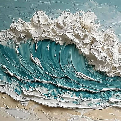TIDAL CREST: Textured Impasto Ocean Wave Painting | rectangular format, hand-painted canvas edge