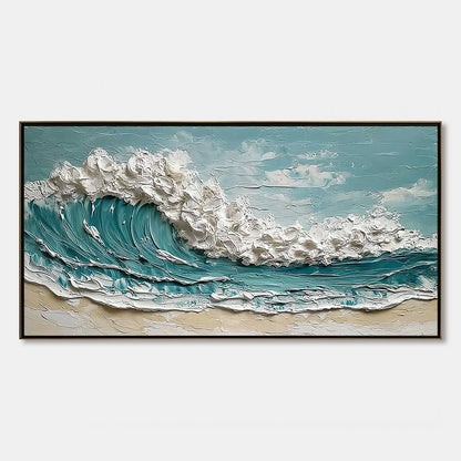 TIDAL CREST: Textured Impasto Ocean Wave Painting | hanging in living room, Abstract wall art