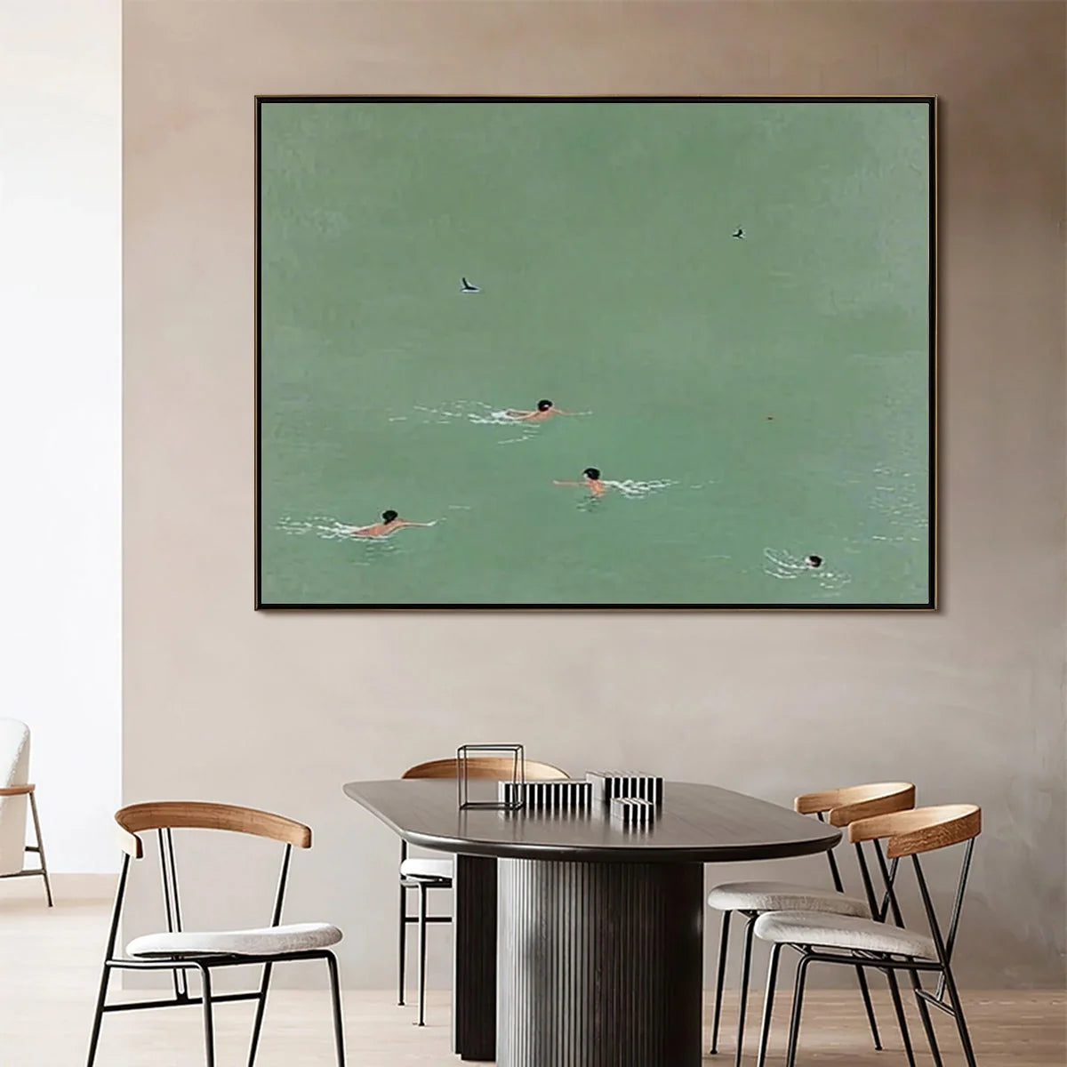 TIDAL GLIDE: Minimalist Swimmer Sports Oil Painting | Minimalist closeup, raised brushwork detail