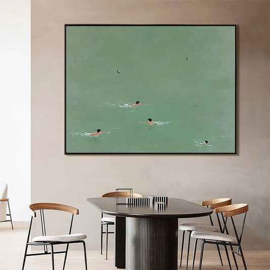 TIDAL GLIDE: Minimalist Swimmer Sports Oil Painting