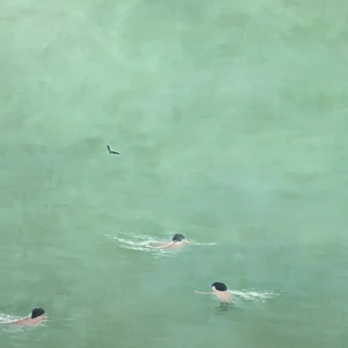 TIDAL GLIDE: Minimalist Swimmer Sports Oil Painting | rectangular format, hand-painted canvas edge