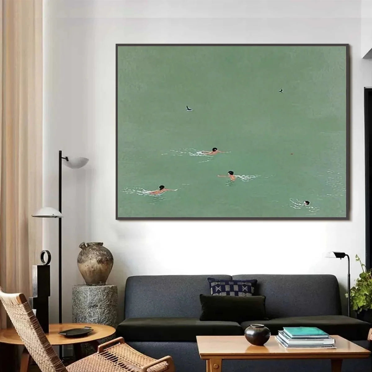 TIDAL GLIDE: Minimalist Swimmer Sports Oil Painting | rolled canvas, ready for custom framing