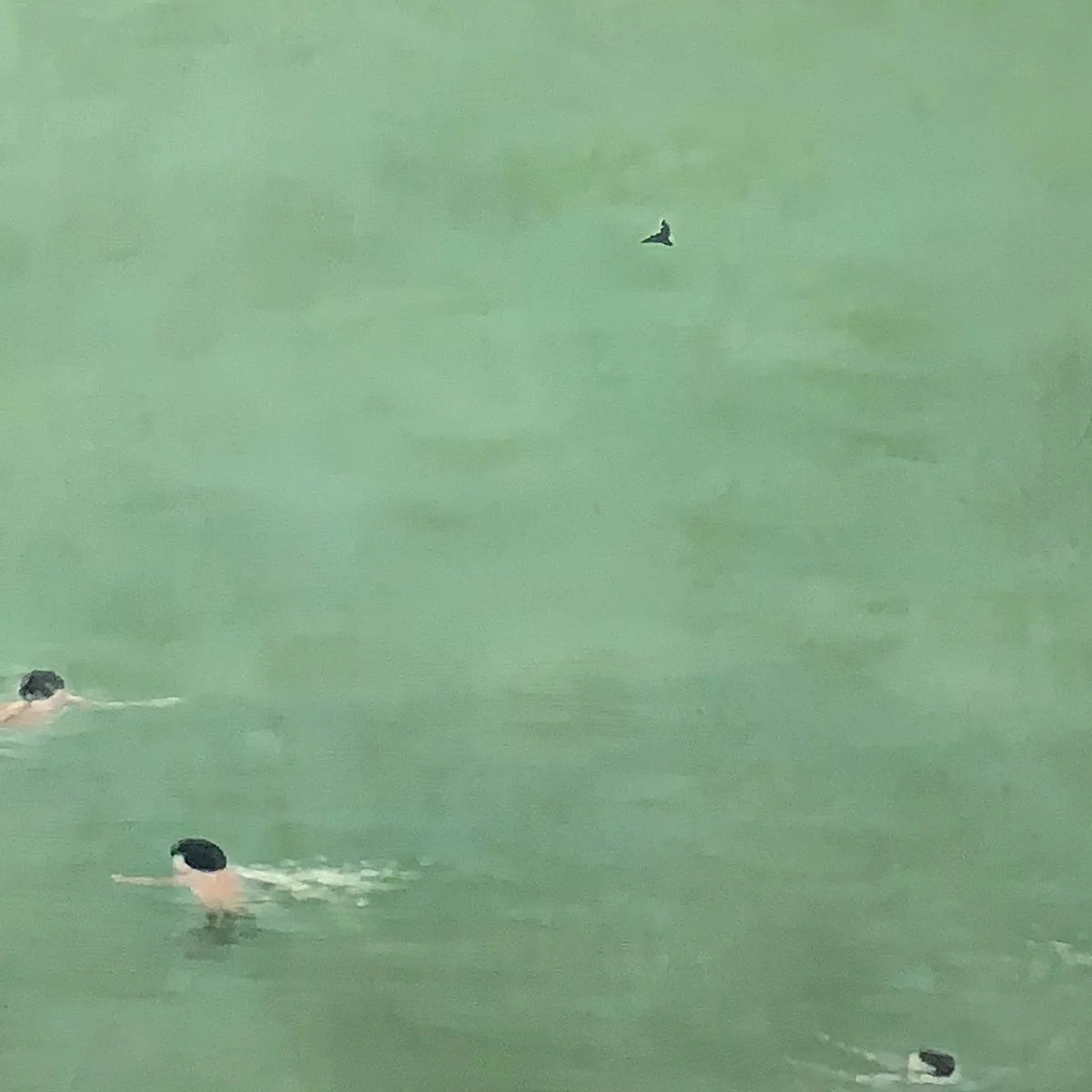 TIDAL GLIDE: Minimalist Swimmer Sports Oil Painting | black frame version on white wall