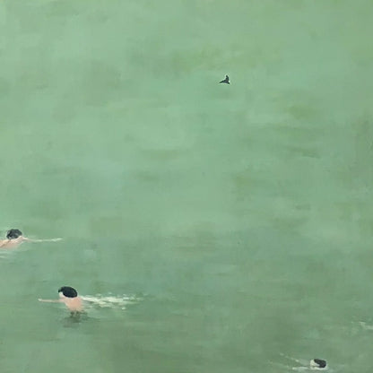 TIDAL GLIDE: Minimalist Swimmer Sports Oil Painting | black frame version on white wall