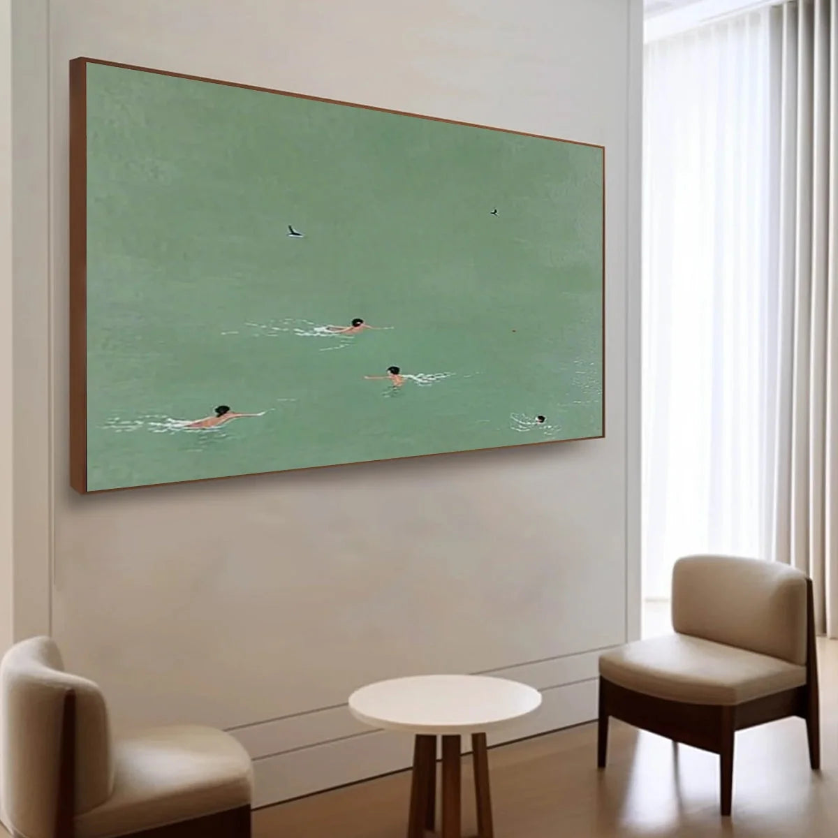 TIDAL GLIDE: Minimalist Swimmer Sports Oil Painting | multi-color palette, original oil on stretched canvas art