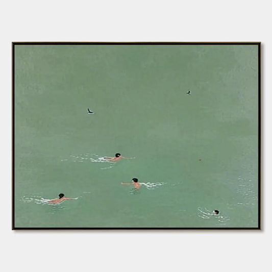 TIDAL GLIDE: Minimalist Swimmer Sports Oil Painting | hanging in living room, Minimalist wall art