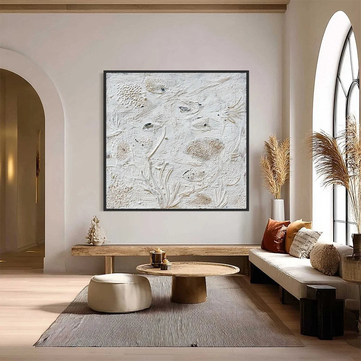TIDAL RELICS: Textured Wabi Sabi Abstract Ocean Painting | Abstract closeup, raised brushwork detail