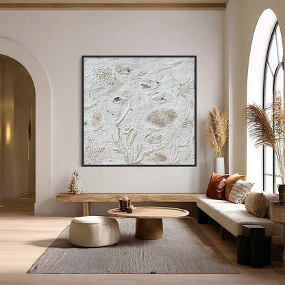 TIDAL RELICS: Textured Wabi Sabi Abstract Ocean Painting | Abstract closeup, raised brushwork detail