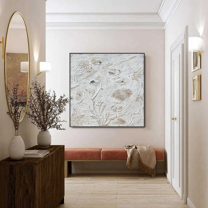 TIDAL RELICS: Textured Wabi Sabi Abstract Ocean Painting | black frame version on white wall