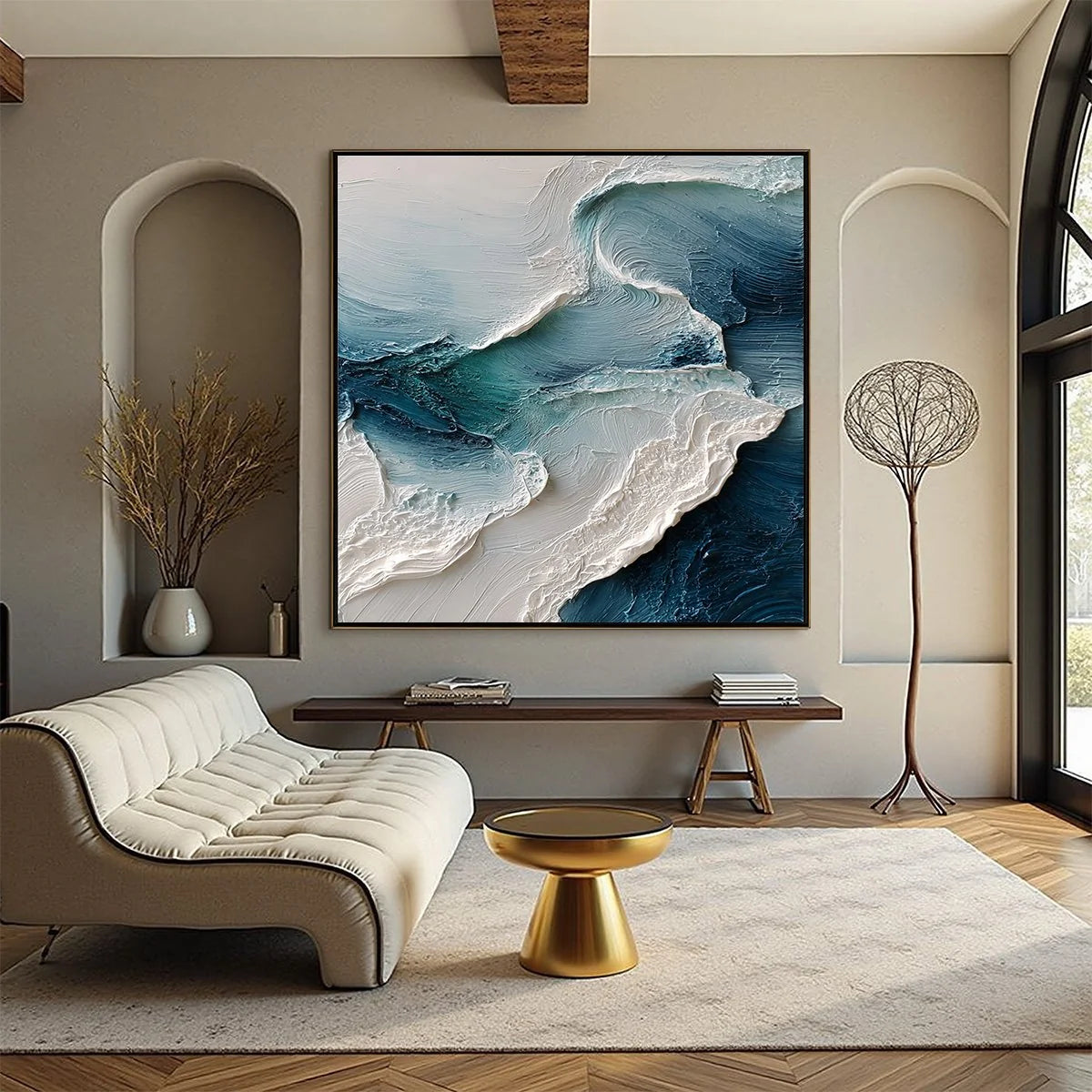 TIDAL RHYTHM: Wabi Sabi Textured Abstract Ocean Wave Painting | Abstract closeup, raised brushwork detail