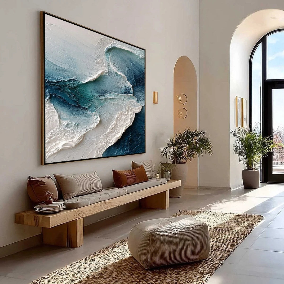 TIDAL RHYTHM: Wabi Sabi Textured Abstract Ocean Wave Painting | Abstract mood, soft natural light studio shot