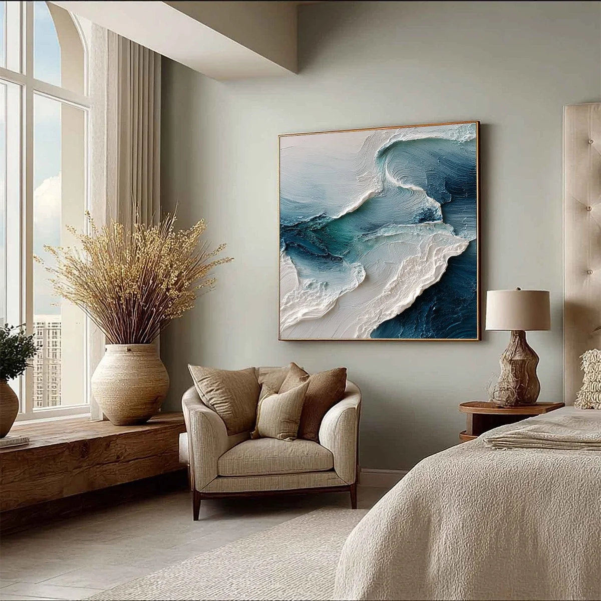 TIDAL RHYTHM: Wabi Sabi Textured Abstract Ocean Wave Painting | multi-color palette, original oil on stretched canvas art