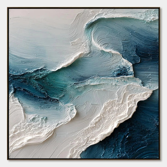 TIDAL RHYTHM: Wabi Sabi Textured Abstract Ocean Wave Painting | hanging in living room, Abstract wall art