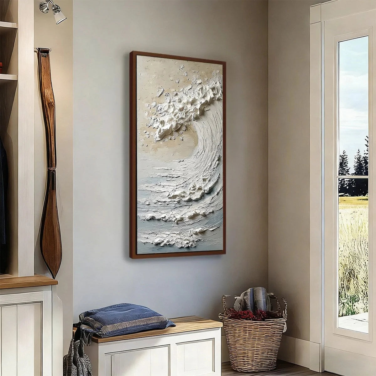 TIDAL SERENITY: Textured Wabi Sabi Ocean Wave Painting | multi-color palette, original oil on stretched canvas art