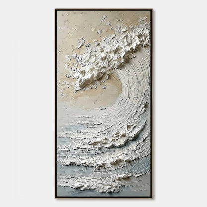 TIDAL SERENITY: Textured Wabi Sabi Ocean Wave Painting | hanging in living room, Abstract wall art