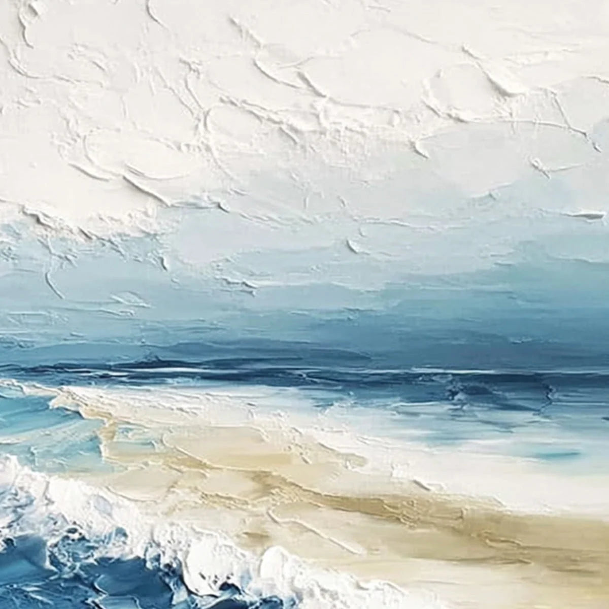 TIDAL WHISPER: Textured Impasto Coastal Seascape Oil Painting | rolled canvas, ready for custom framing