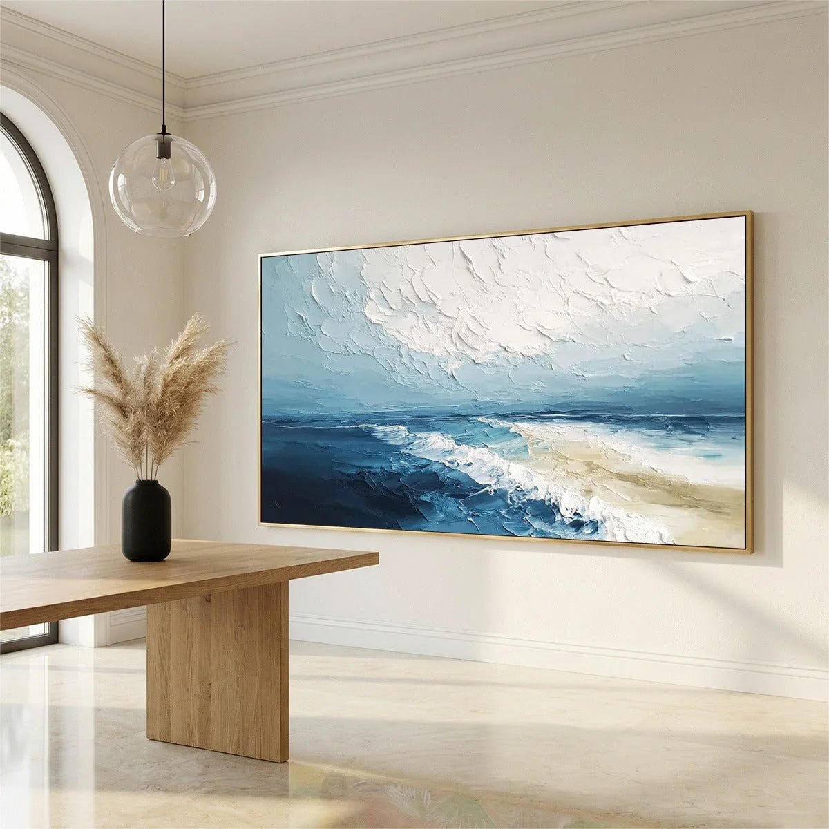 TIDAL WHISPER: Textured Impasto Coastal Seascape Oil Painting | Abstract mood, soft natural light studio shot