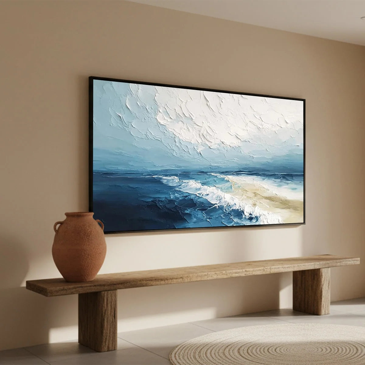 TIDAL WHISPER: Textured Impasto Coastal Seascape Oil Painting | multi-color palette, original oil on stretched canvas art