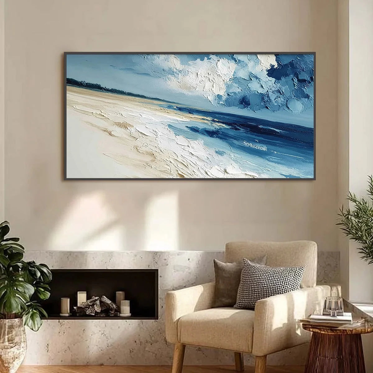TIDAL WHISPER: Textured Impasto Seascape Oil Painting for Coastal Decor | Abstract closeup, raised brushwork detail