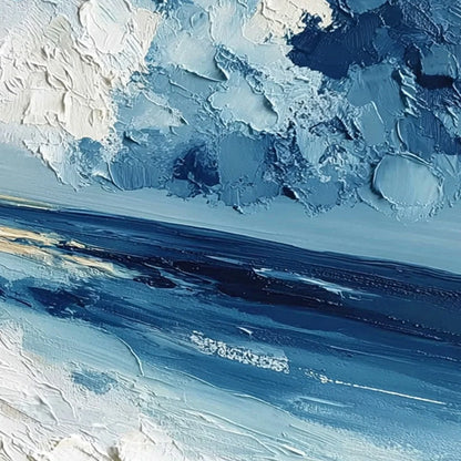 TIDAL WHISPER: Textured Impasto Seascape Oil Painting for Coastal Decor | rolled canvas, ready for custom framing