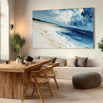 TIDAL WHISPER: Textured Impasto Seascape Oil Painting for Coastal Decor | Abstract mood, soft natural light studio shot