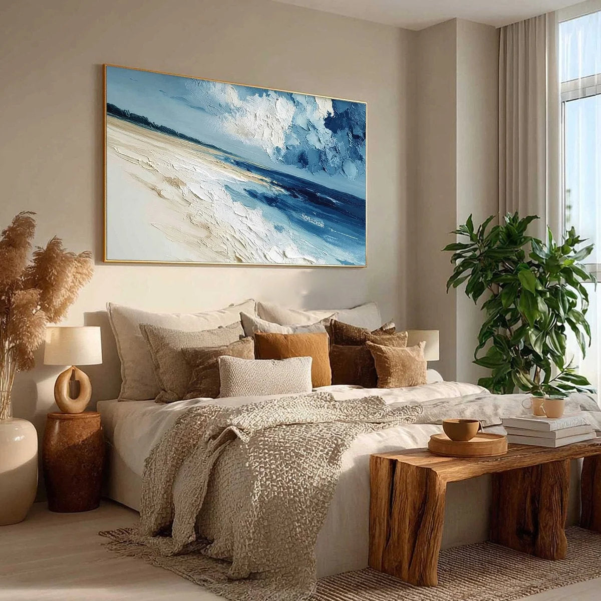 TIDAL WHISPER: Textured Impasto Seascape Oil Painting for Coastal Decor | multi-color palette, original oil on stretched canvas art