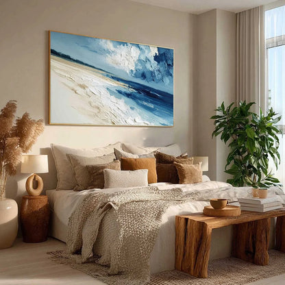TIDAL WHISPER: Textured Impasto Seascape Oil Painting for Coastal Decor | multi-color palette, original oil on stretched canvas art