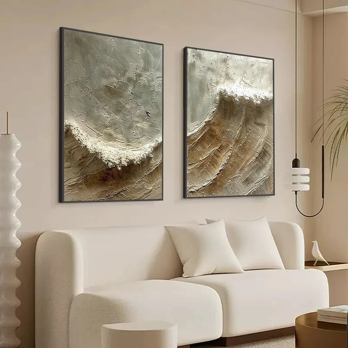 TIDAL WHISPER: Textured Wabi Sabi Coastal Diptych Oil Painting | multi-color palette, original oil on stretched canvas art